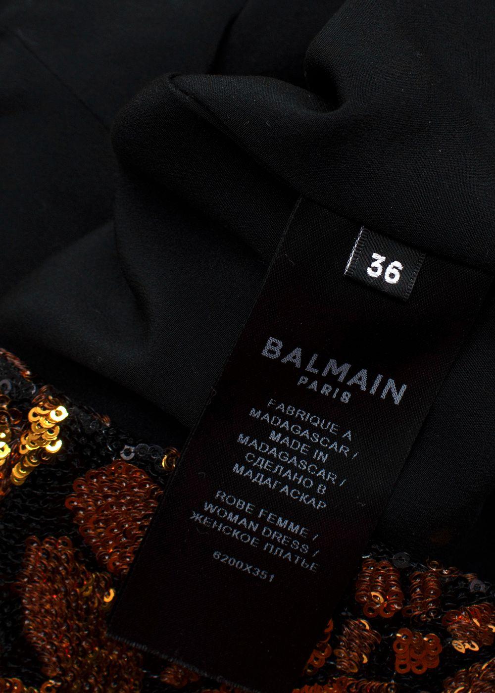 Balmain Gold and Black Sequin Long Sleeve Mini Dress
