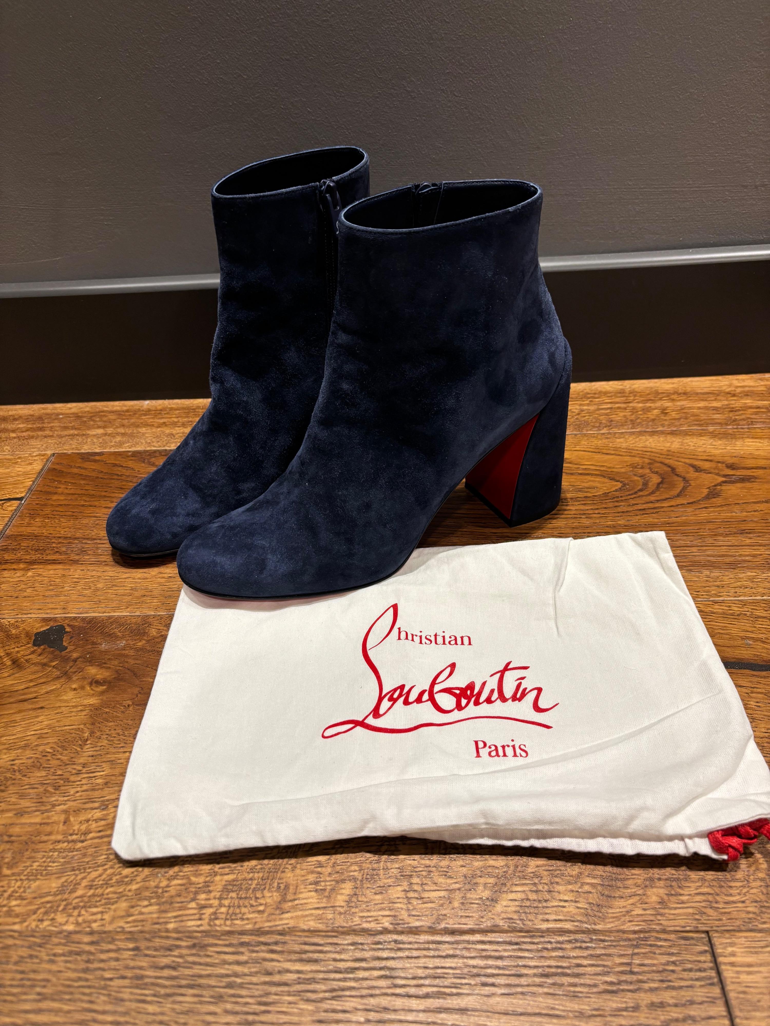 Louboutin Blue Suede Ankle Boots