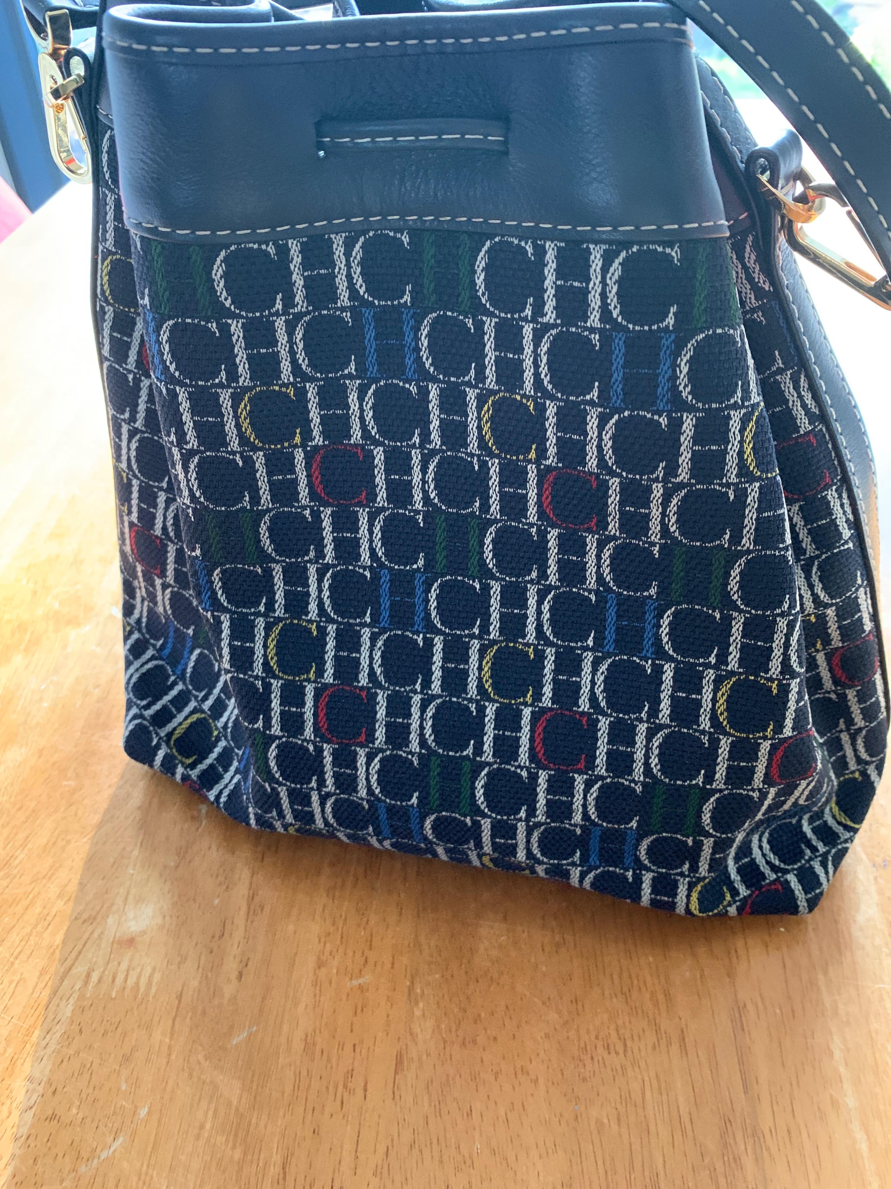 Carolina Herrera Navy Monogram Bucket Bag
