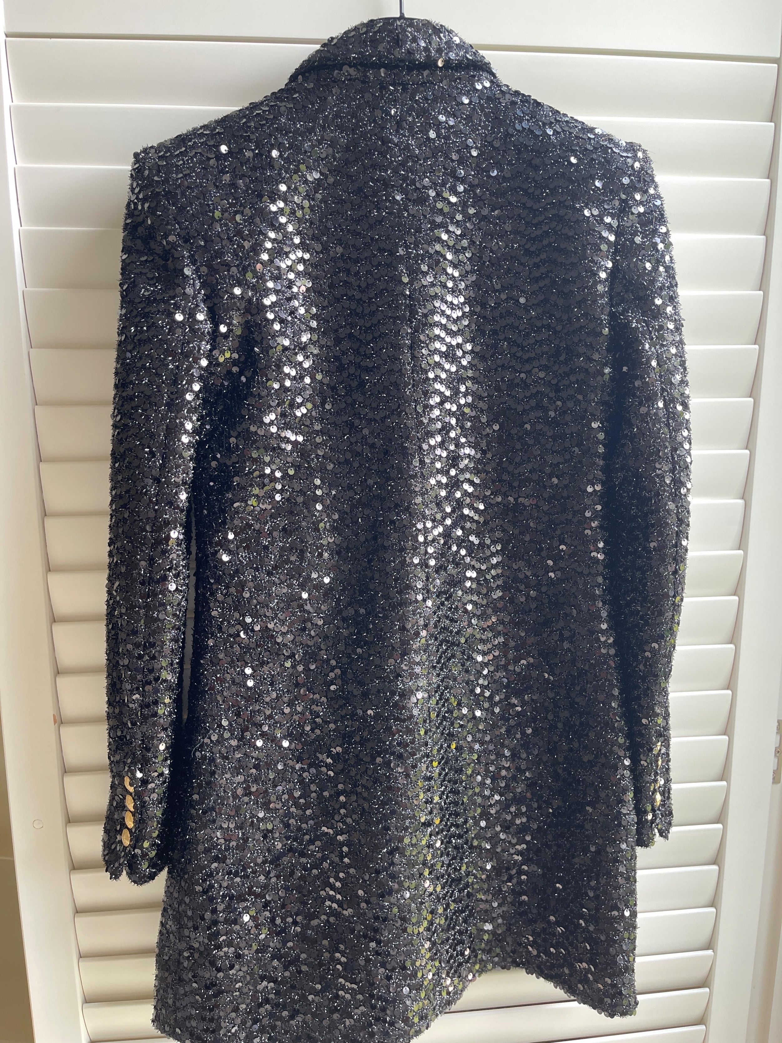Balmain Black Sequin Double Breasted Blazer