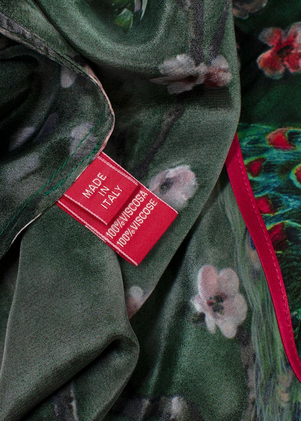 F.R.S Dark Green Botanical Printed Satin Robe Dress