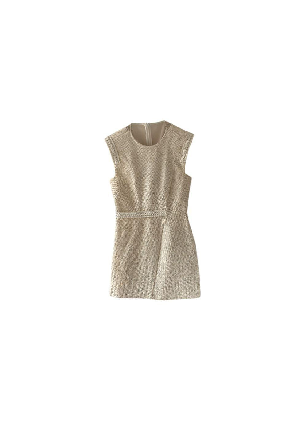 Beige Tweed  Woven Trimmed Mini Dress