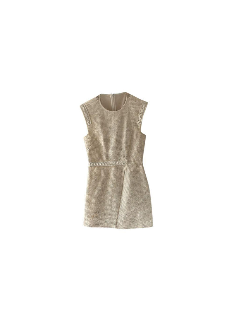 Beige Tweed  Woven Trimmed Mini Dress