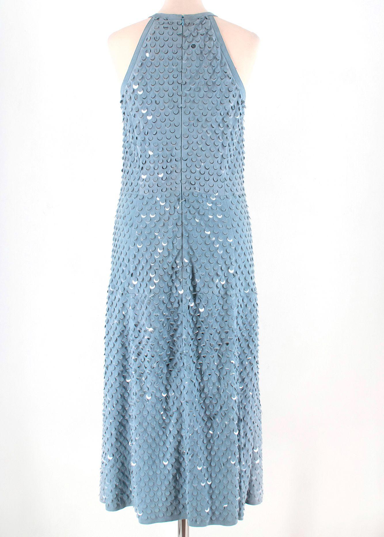 Blue Suede Sequin Embellished Sleeveless Dress