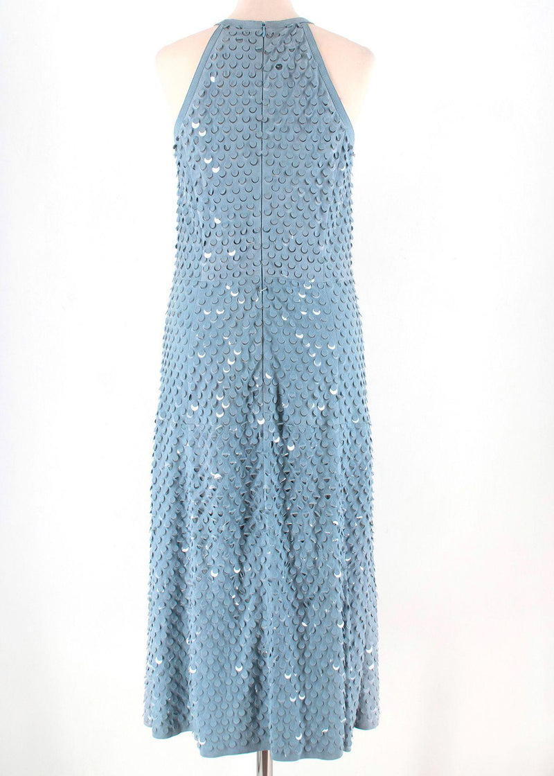 Blue Suede Sequin Embellished Sleeveless Dress