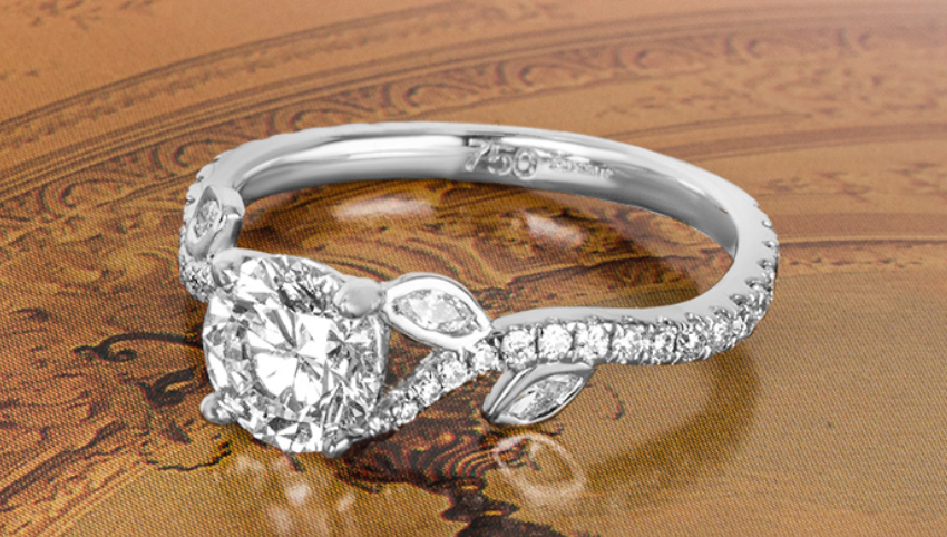 Intricate Floral White Gold Round Brilliant Cut Diamond Ring