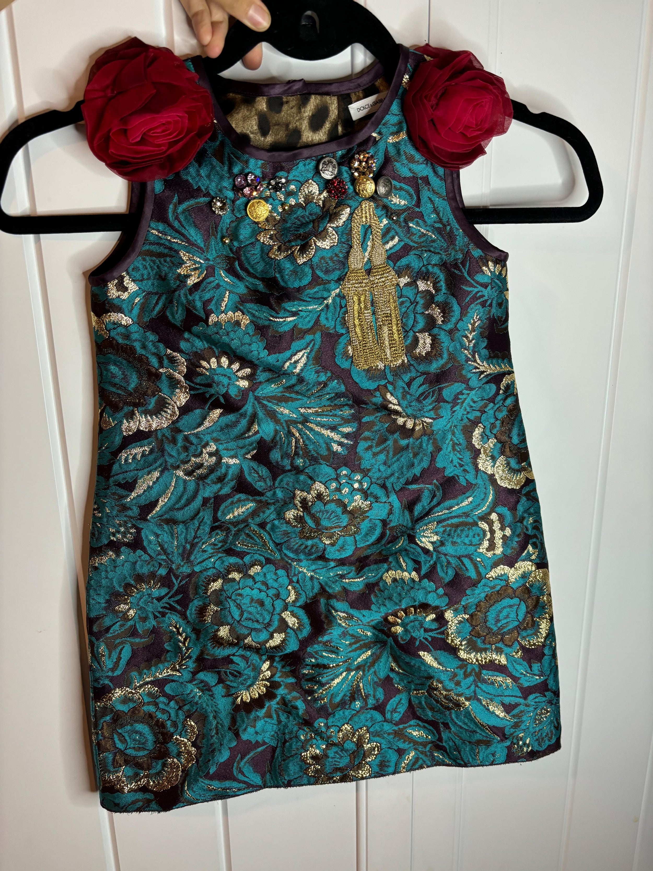 Dolce & Gabbana Kids Blue Brocade Floral Mini Dress
