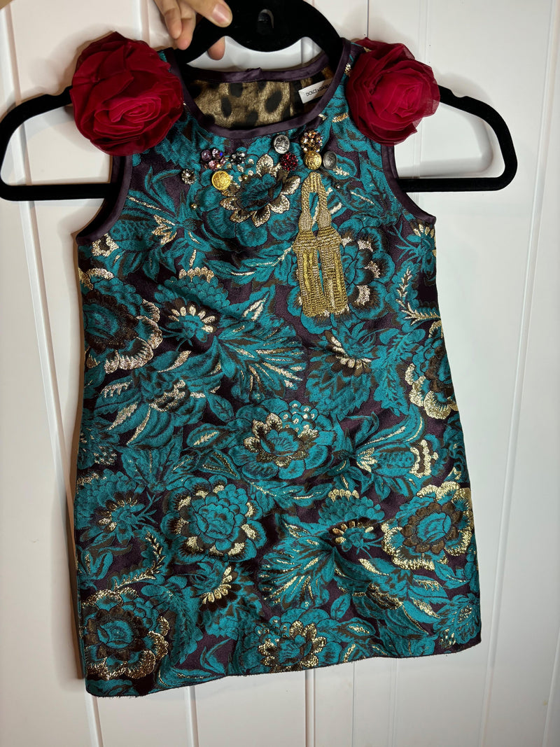 Dolce & Gabbana Kids Blue Brocade Floral Mini Dress