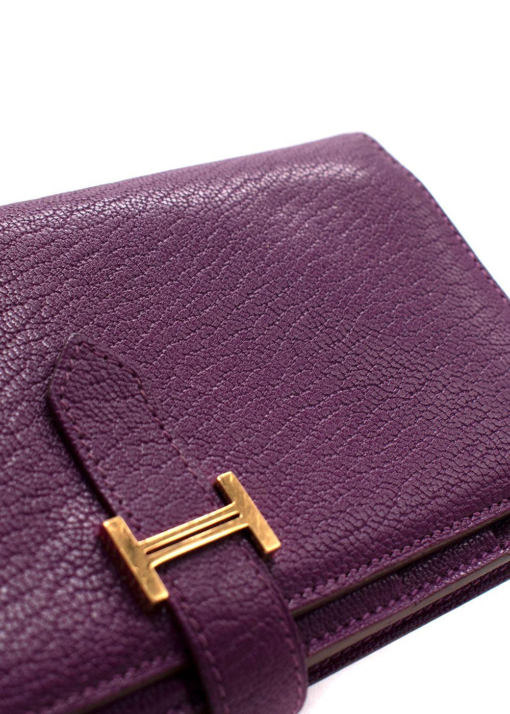 Hermes Purple Bearn Wallet with Gold Hardware