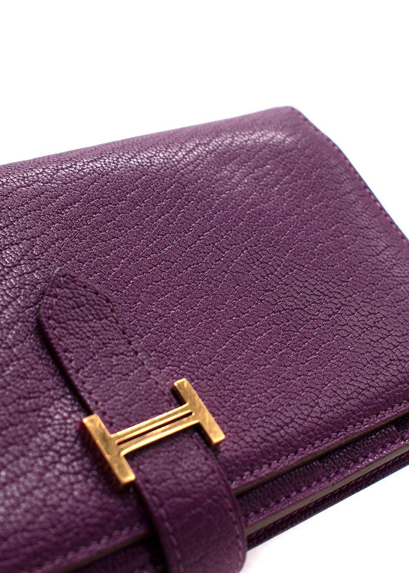Hermes Purple Bearn Wallet with Gold Hardware