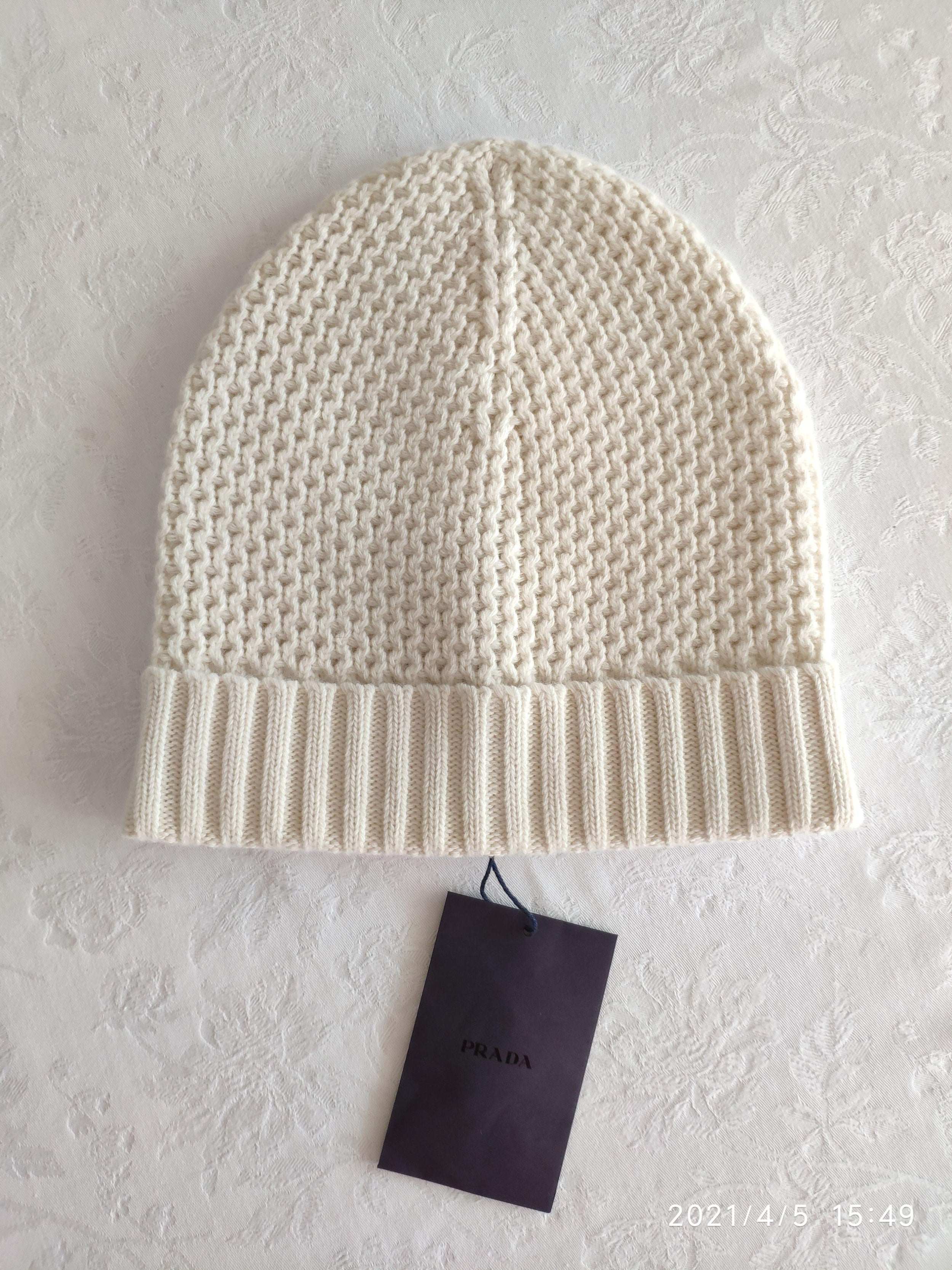 Ivory Waffle Knit Wool-Cashmere Beanie