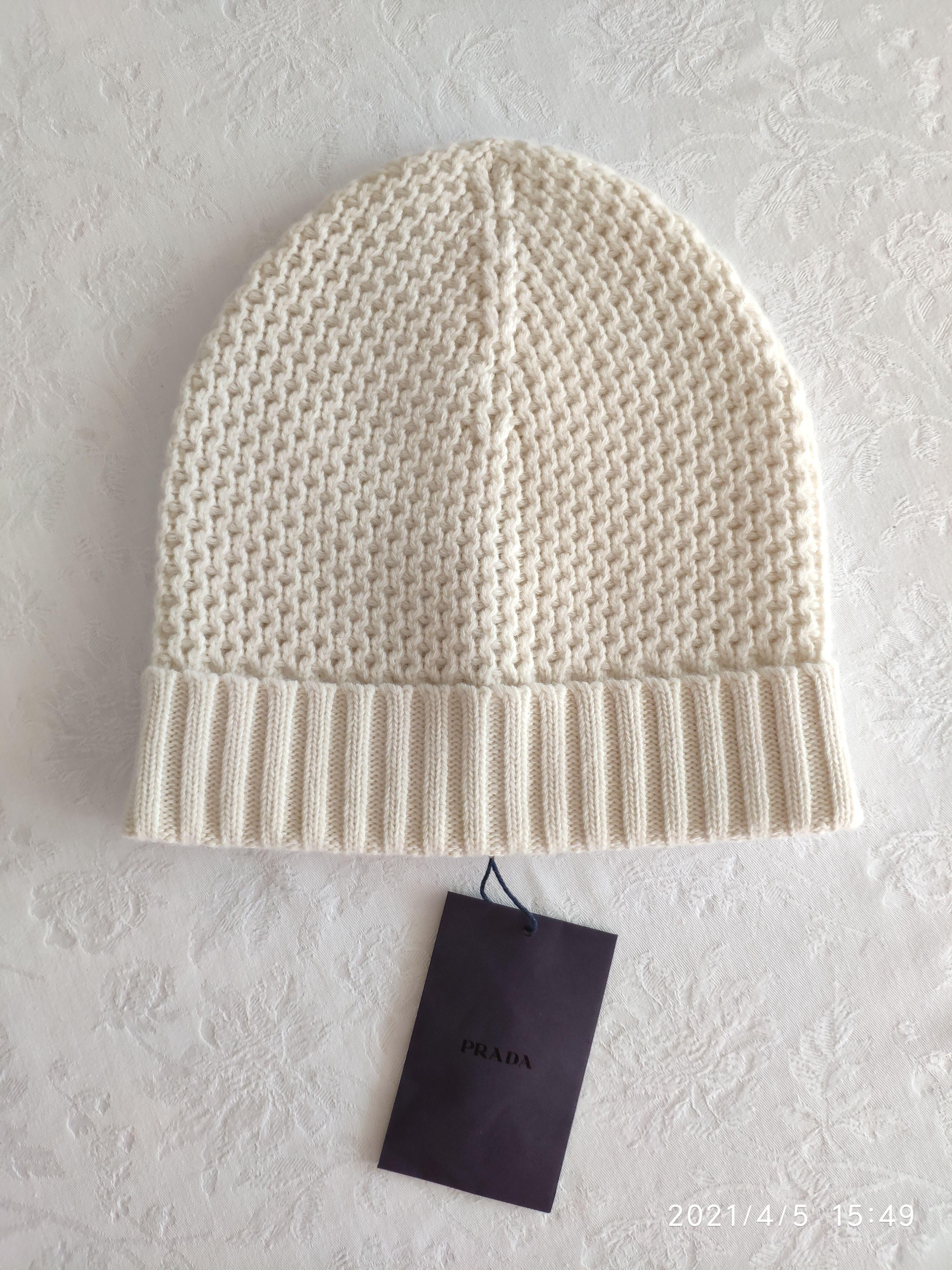 Ivory Waffle Knit Wool-Cashmere Beanie