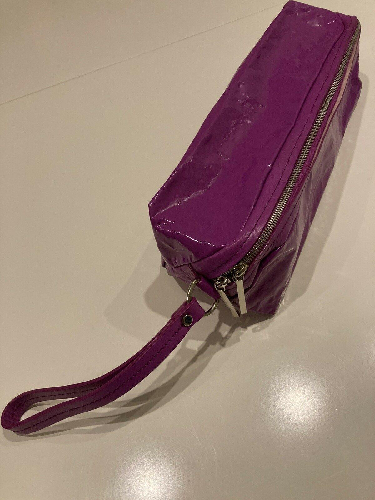 Fuchsia vinyl & leather clutch bag