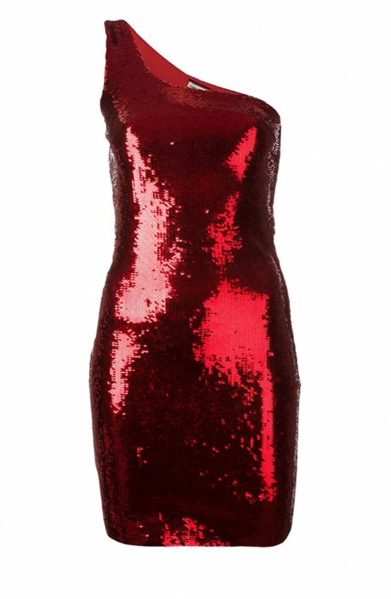 Saint Laurent Red Sequin One Shoulder Mini Dress