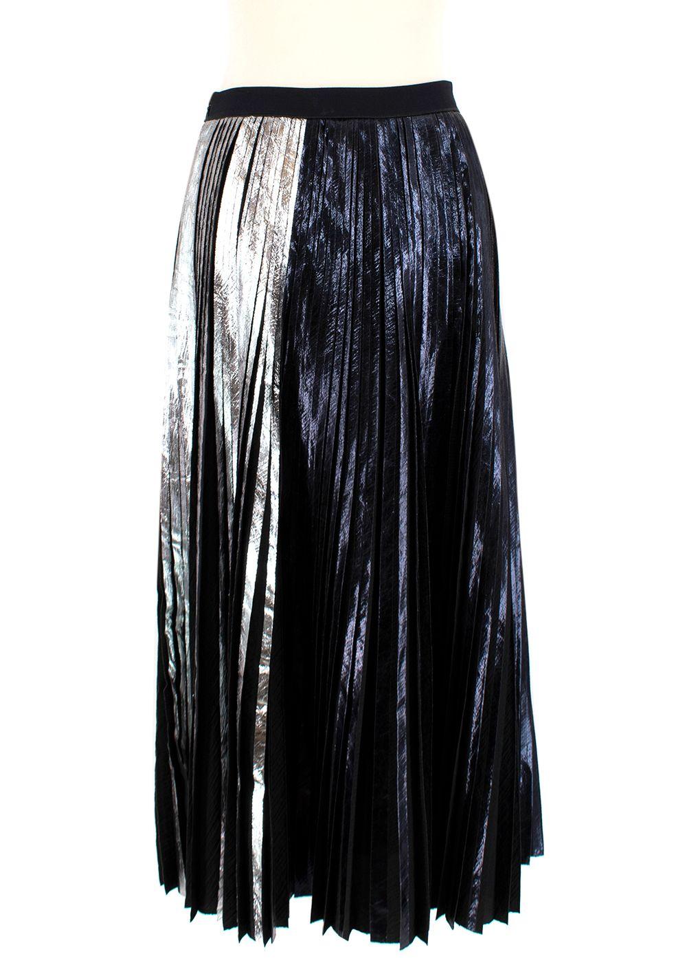 Black & Silver Coated Pleated Midi Skirt