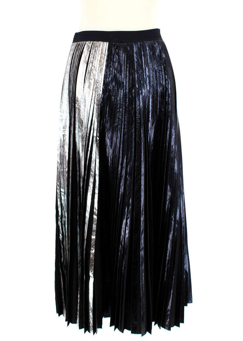 Black & Silver Coated Pleated Midi Skirt