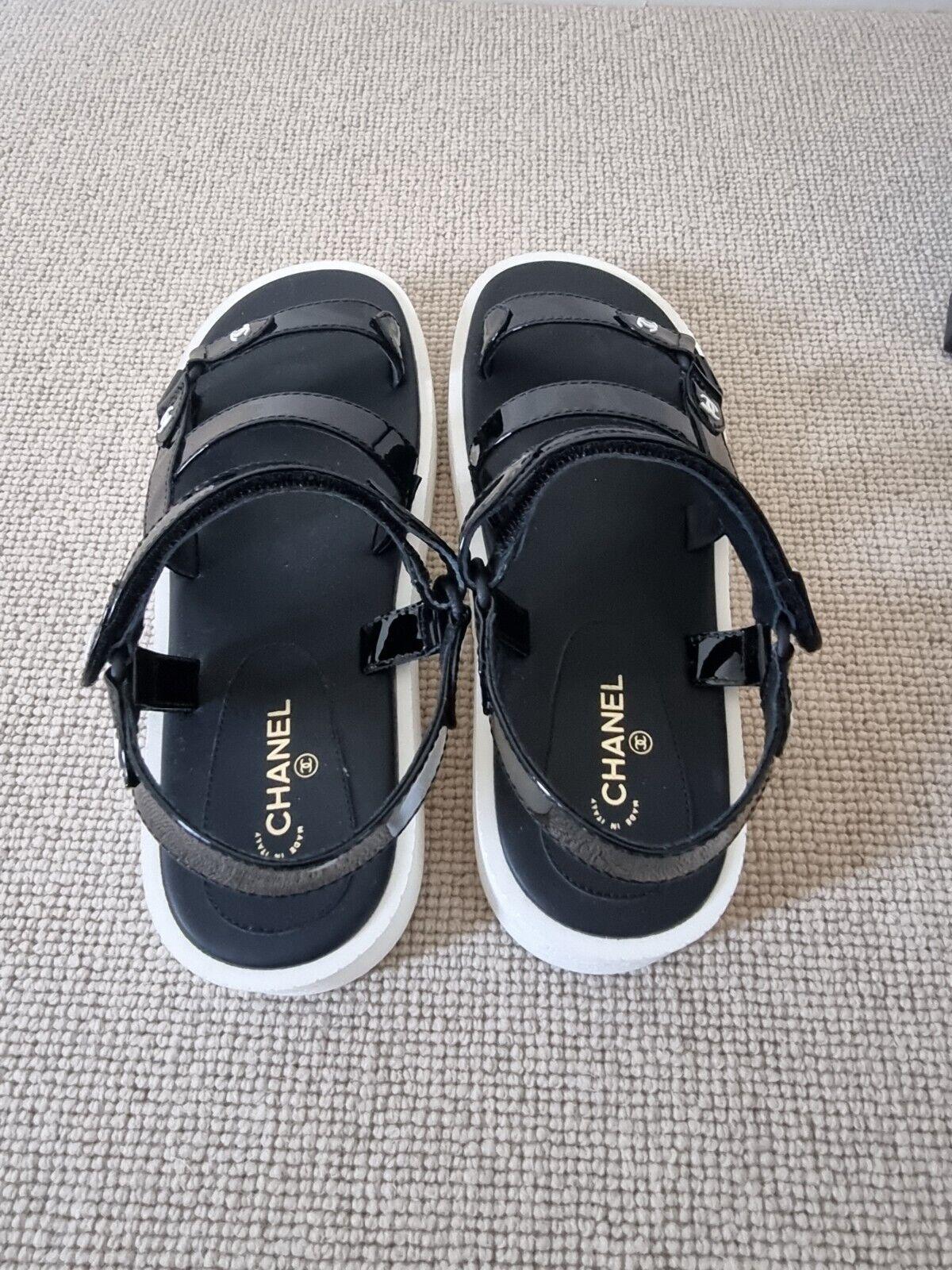Chanel Black Patent Dad Sandals