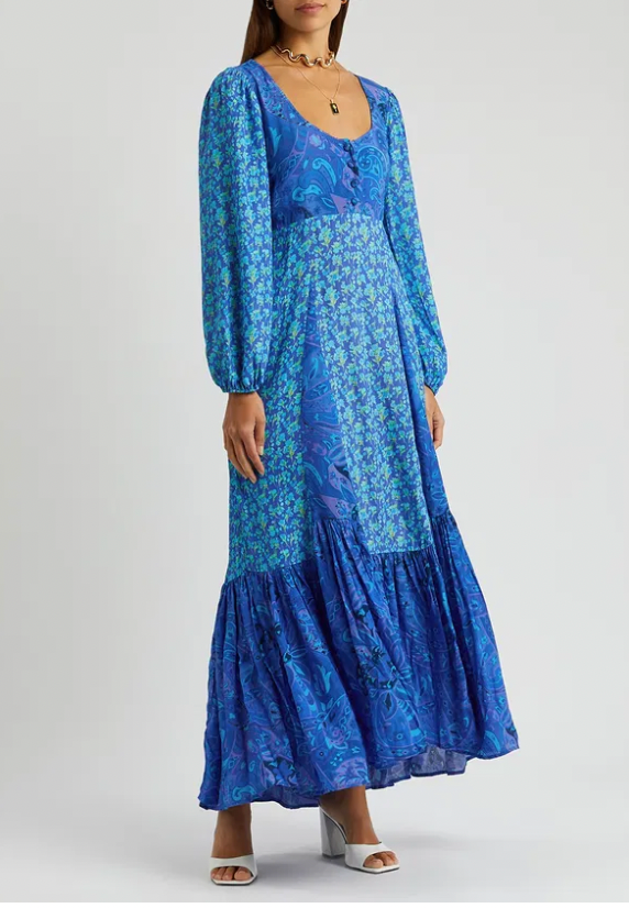 Rixo Blue Virginia Floral-Print Maxi Dress