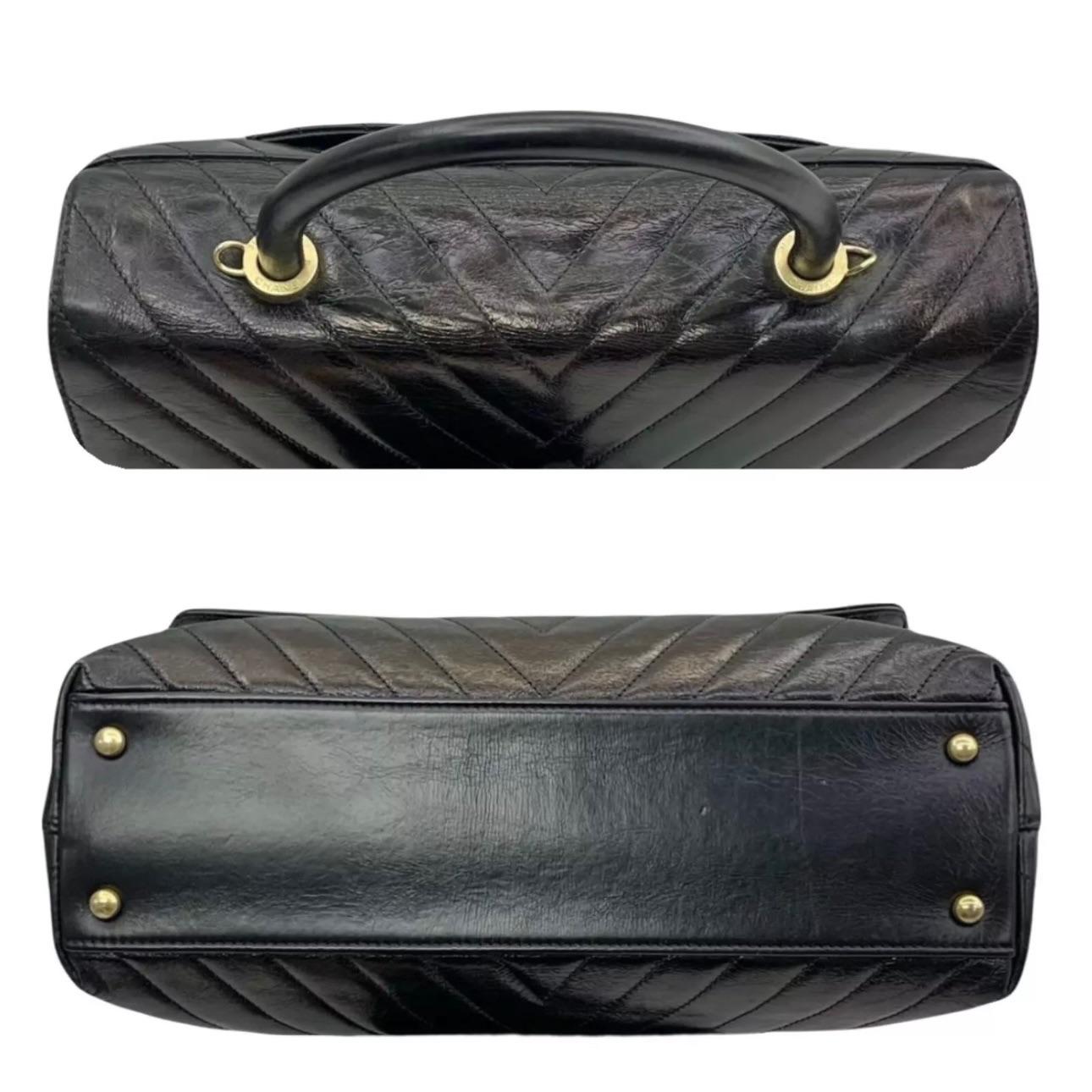 Chanel Black Chevron Large Coco Top Handle