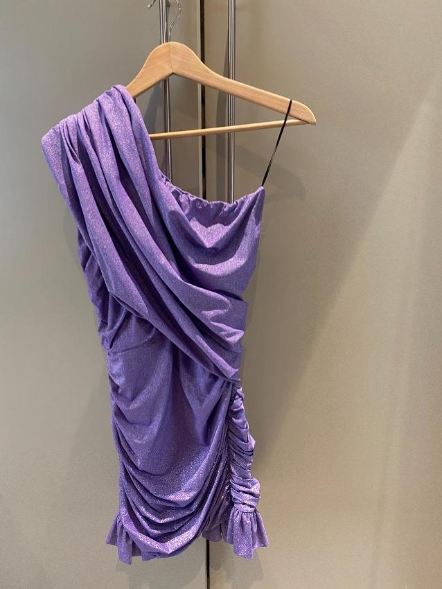 Redemption Lilac One-shoulder ruched metallic stretch-jersey dress