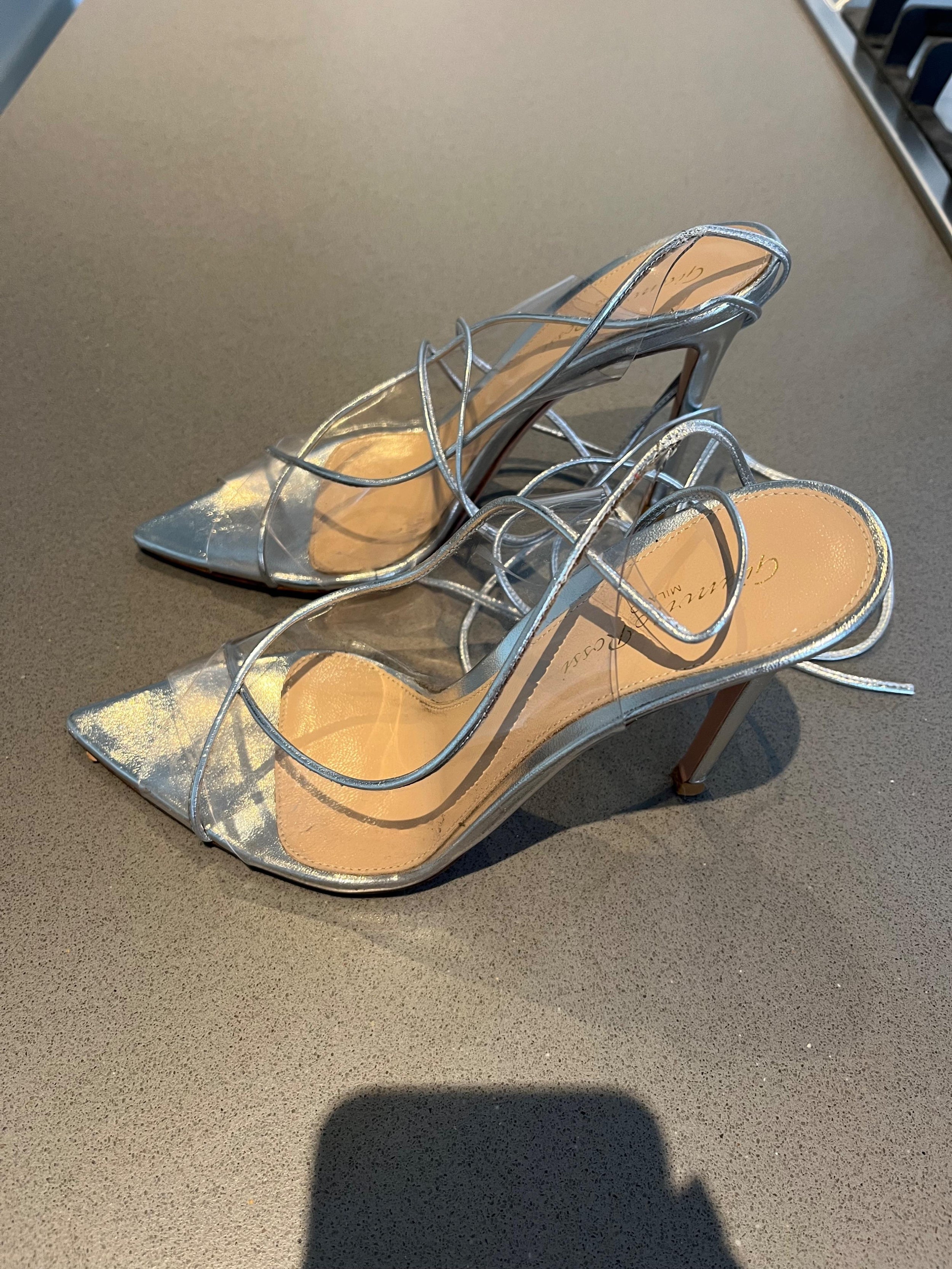Denise Ankle Wrap Silver Plexi Pumps