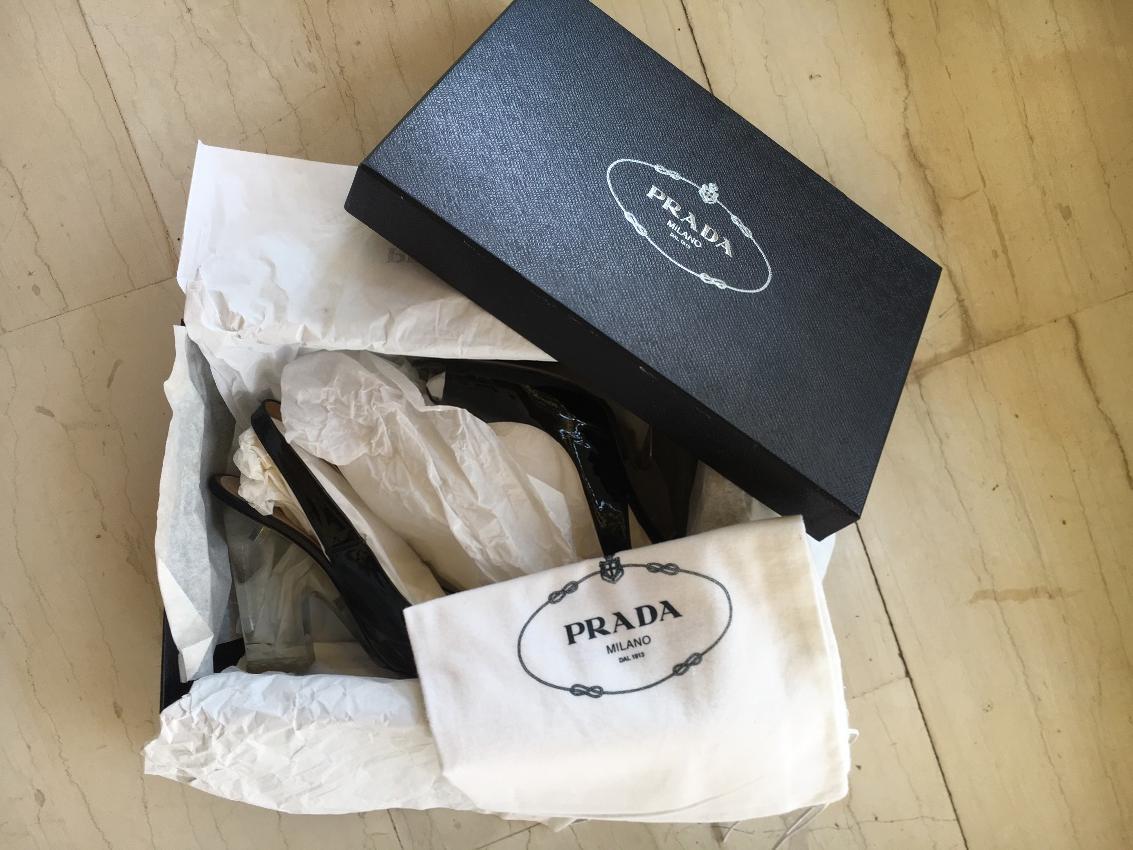 Prada Black Patent Slingback Sandals