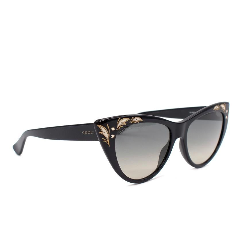 Gucci Black Cat Eye Mother of Pearl Embellished Sunglasses