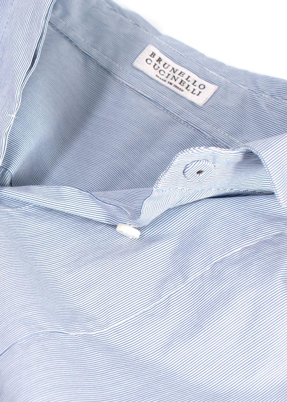 Brunello Cucinelli Blue Pin-Striped Cotton Shirt
