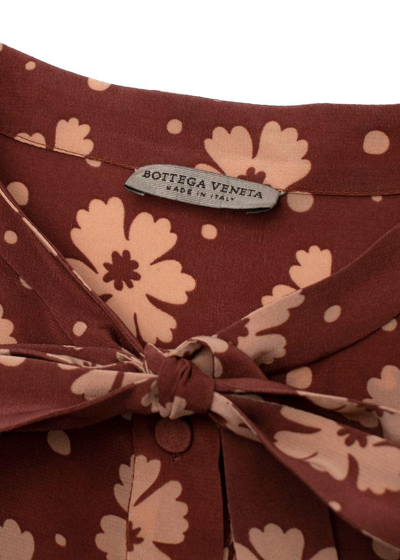 Terracotta Silk Crepe de Chine Floral Tea Dress