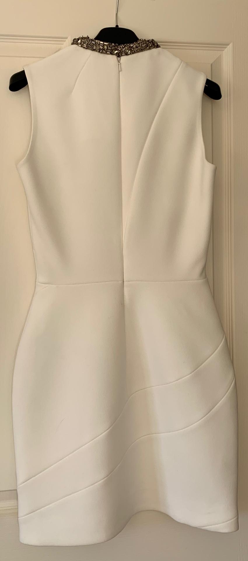 Victoria Beckham White Matte Crepe Jewelled Neck Dress