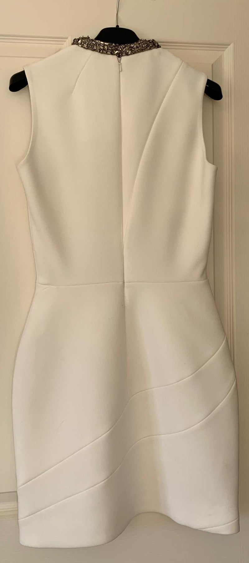Victoria Beckham White Matte Crepe Jewelled Neck Dress