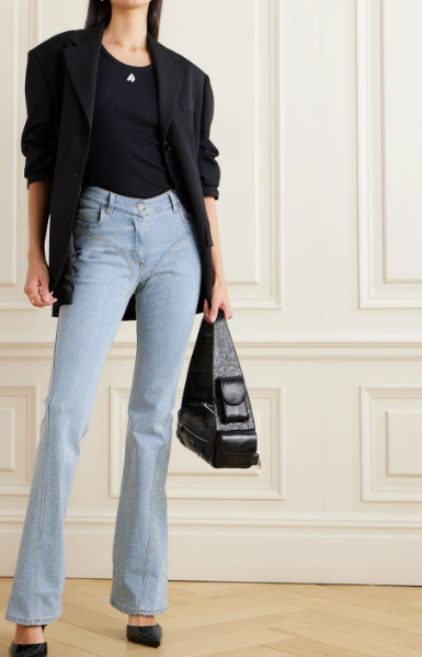 Mugler Crystal-Embellished Flared Jeans
