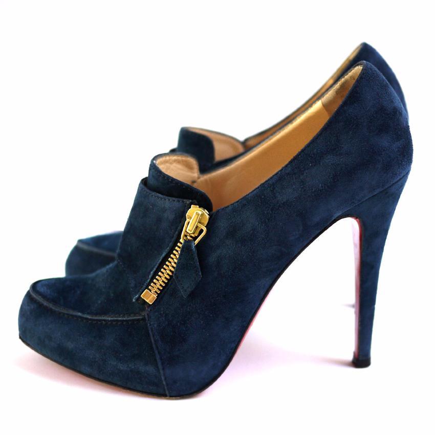 Christian Louboutin Blue Lapono Suede Leather Ankle Boots