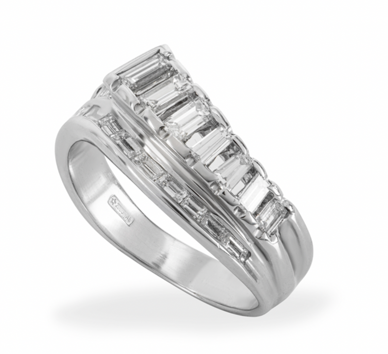 Baguette Cut Double Row 18kt White Gold Ring - Size M½