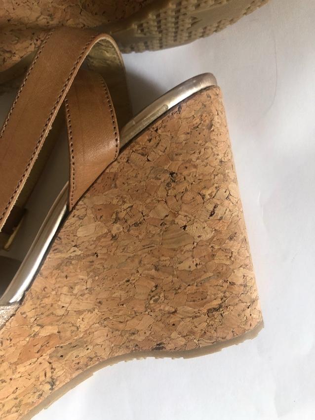 Jimmy Choo Gold Crossover Leather Wedges