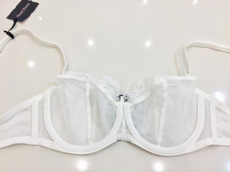 Chantal Thomass Paris Ivory Leavers Lace Half Cup Bra & Brief Set