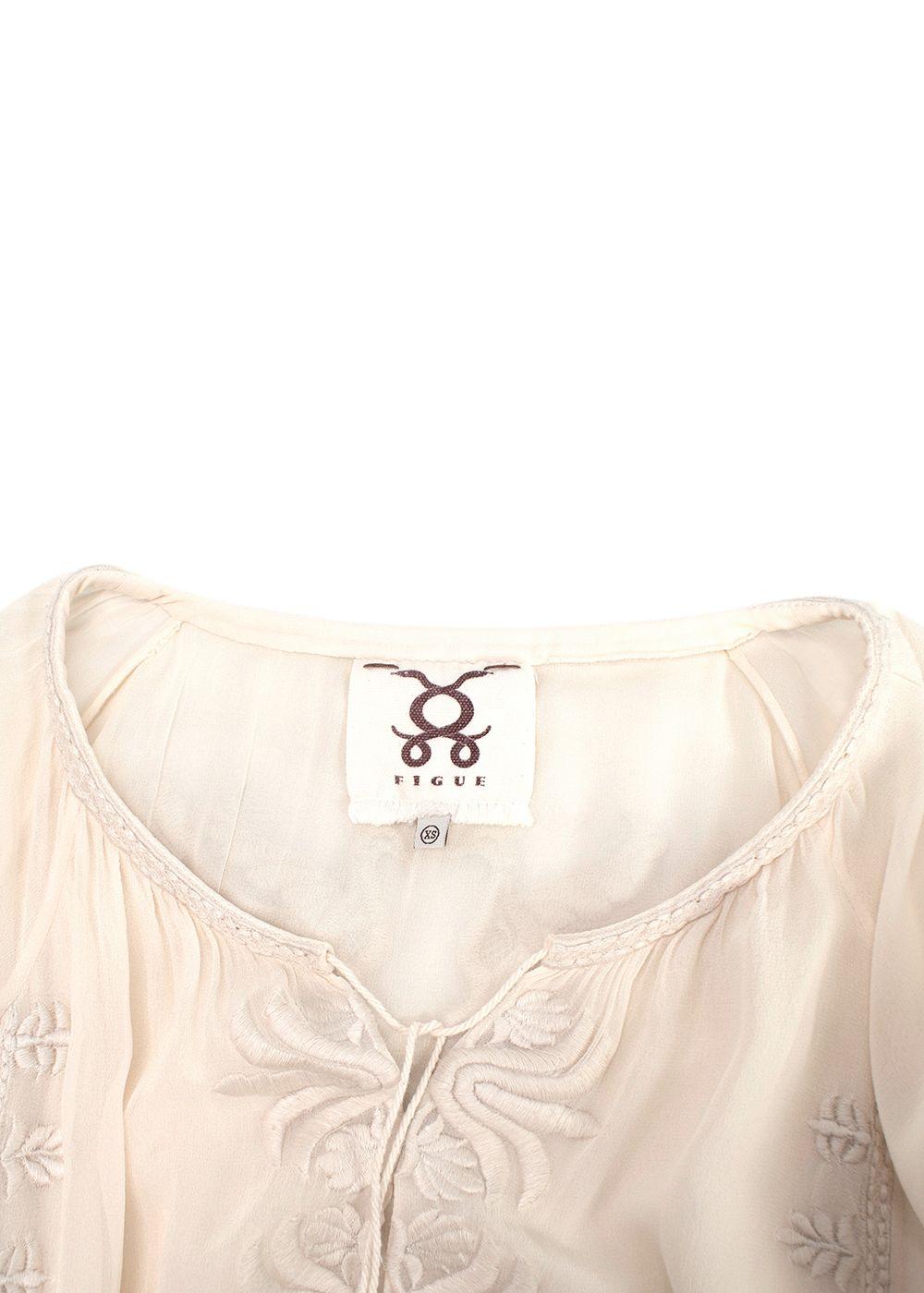 Figue Cream Silk Embroidered Belted Dress