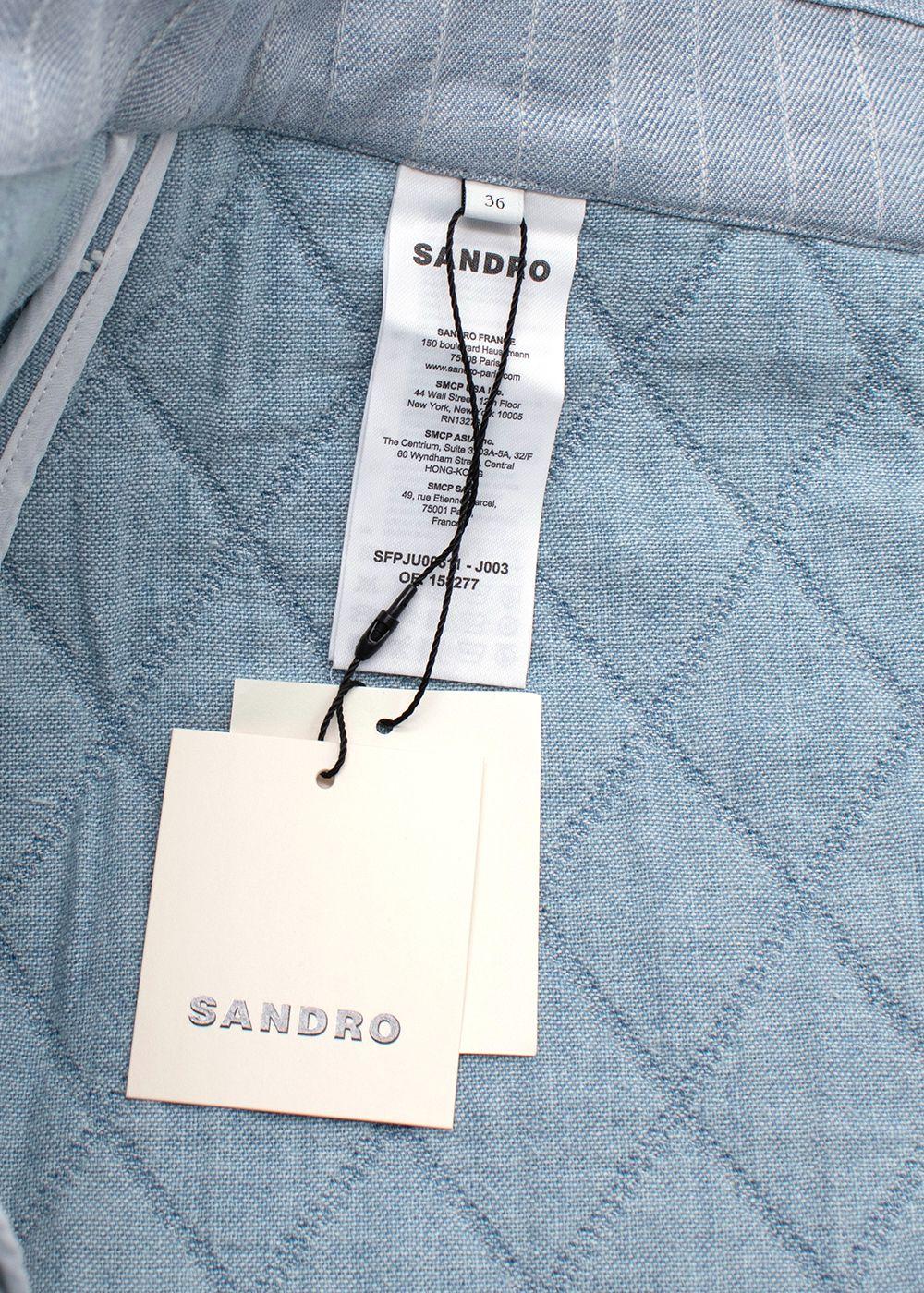 Sandro Blue Jean Quilted Zip Front Mini Skirt