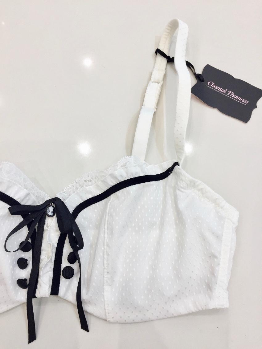 Chantal Thomass Paris Ivory Leavers Lace Half Cup Bra & Brief Set