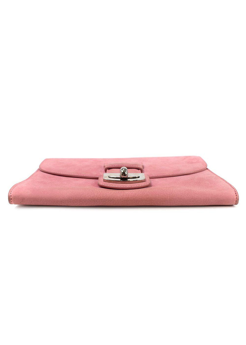 Asprey Pink Suede Turnlock Clutch