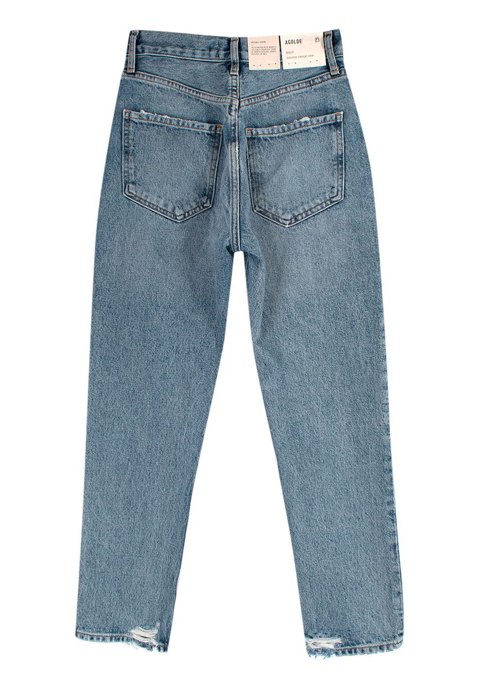 Agolde Riley High Rise Straight Cropped Distressed Jeans