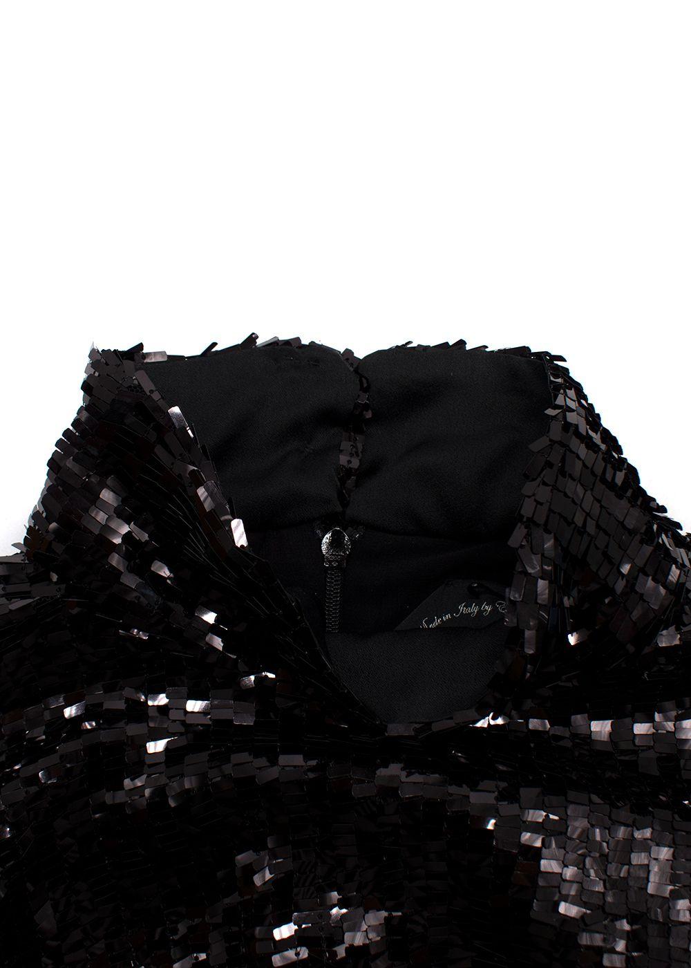 Taller Marmo Black Sequin Gown with Feather Trim