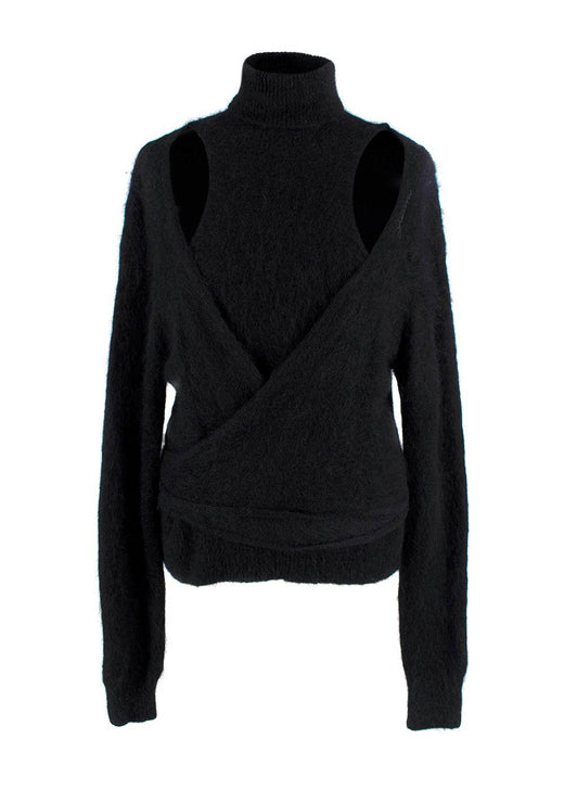 Ganni Black Brushed Alpaca Wrap Jumper