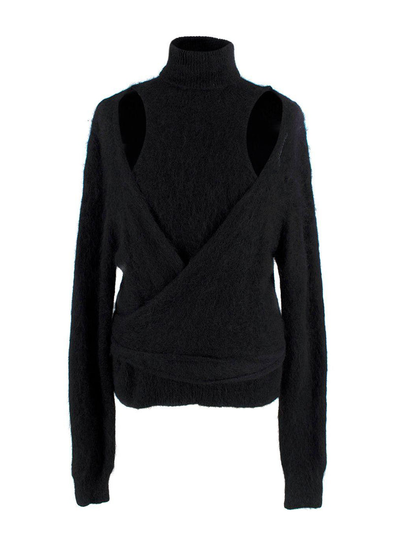 Ganni Black Brushed Alpaca Wrap Jumper