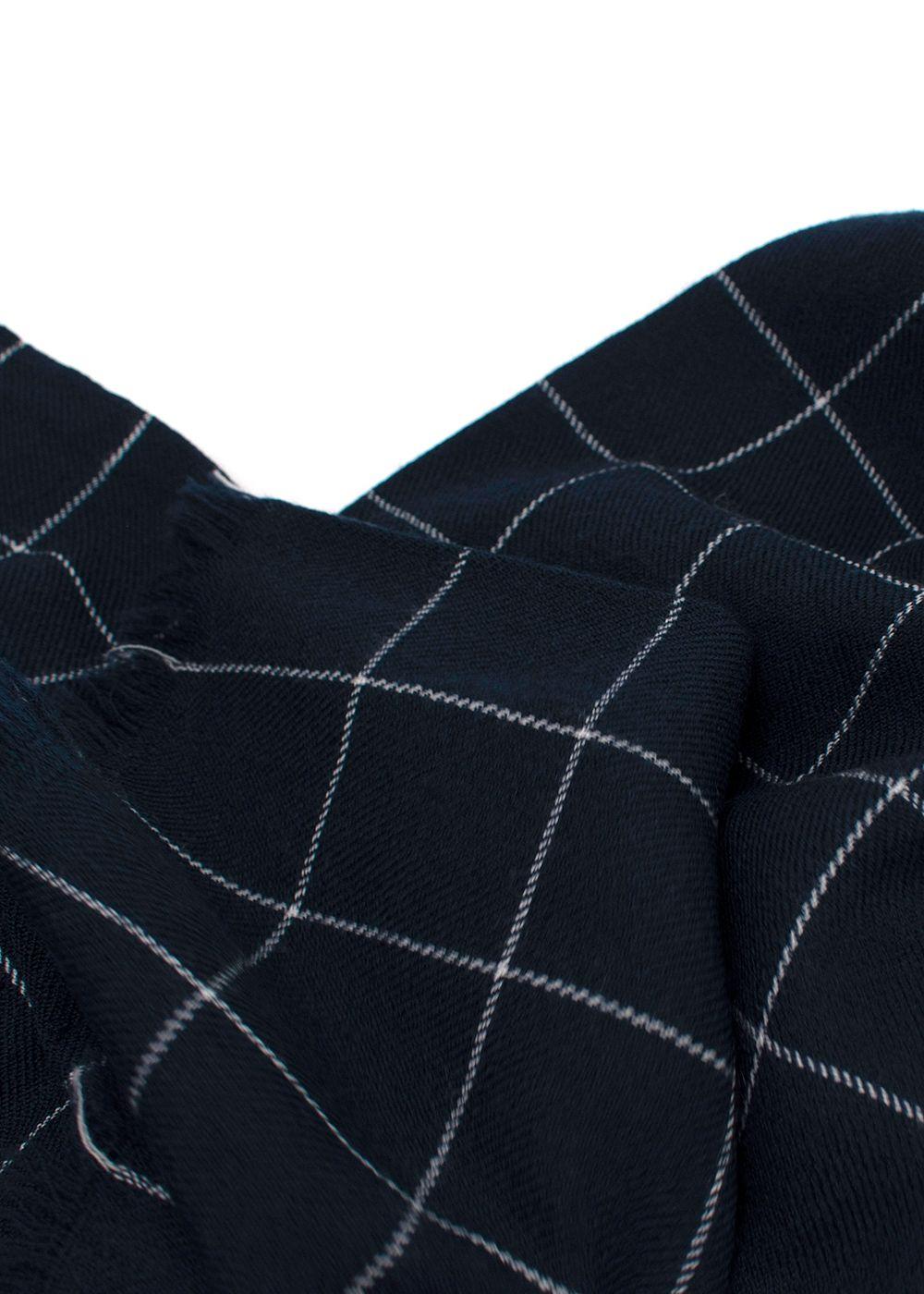 Bespoke Navy Check Cashmere Blend Scarf