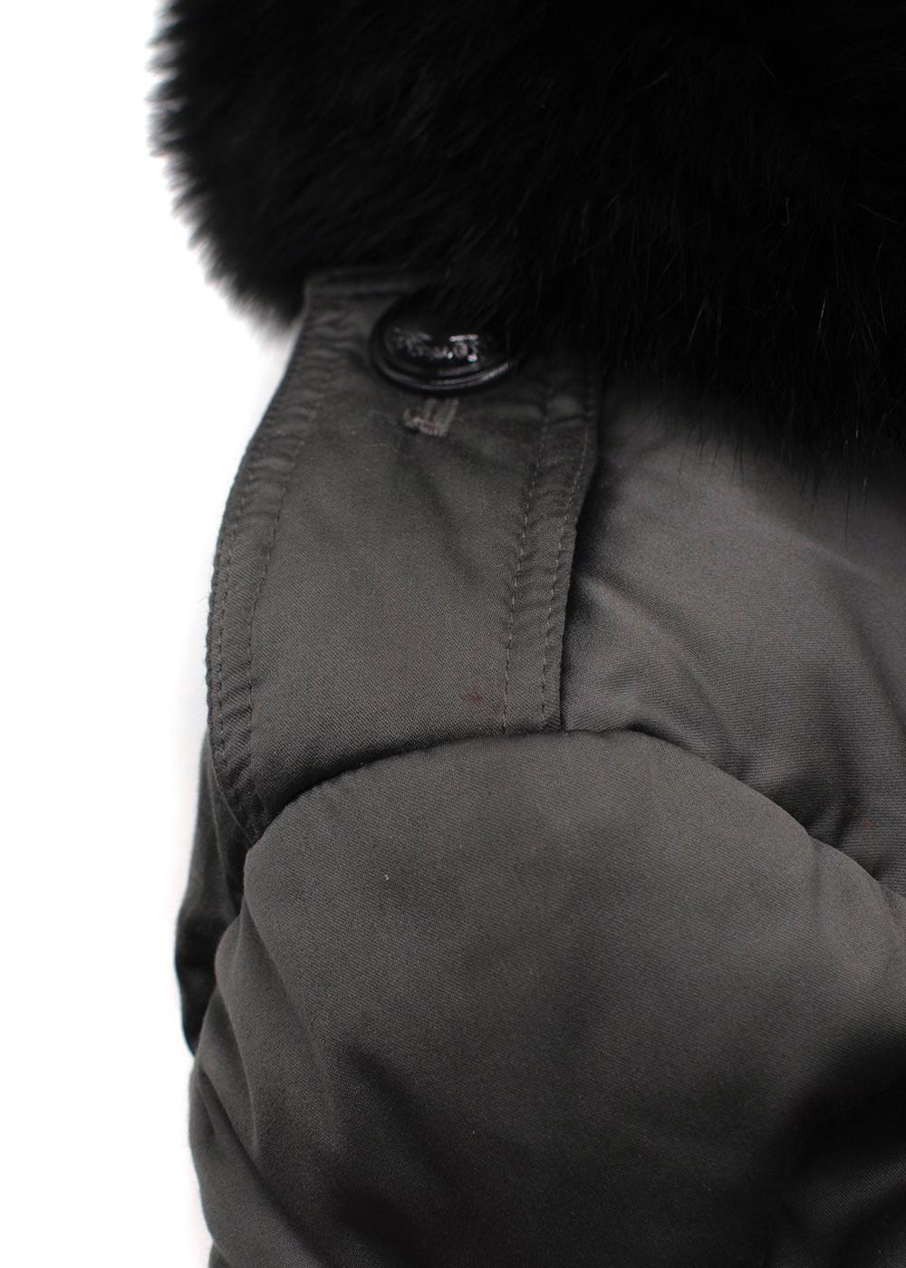 Burberry Grey Belted Puffer Coat with Faux Fur Trim
