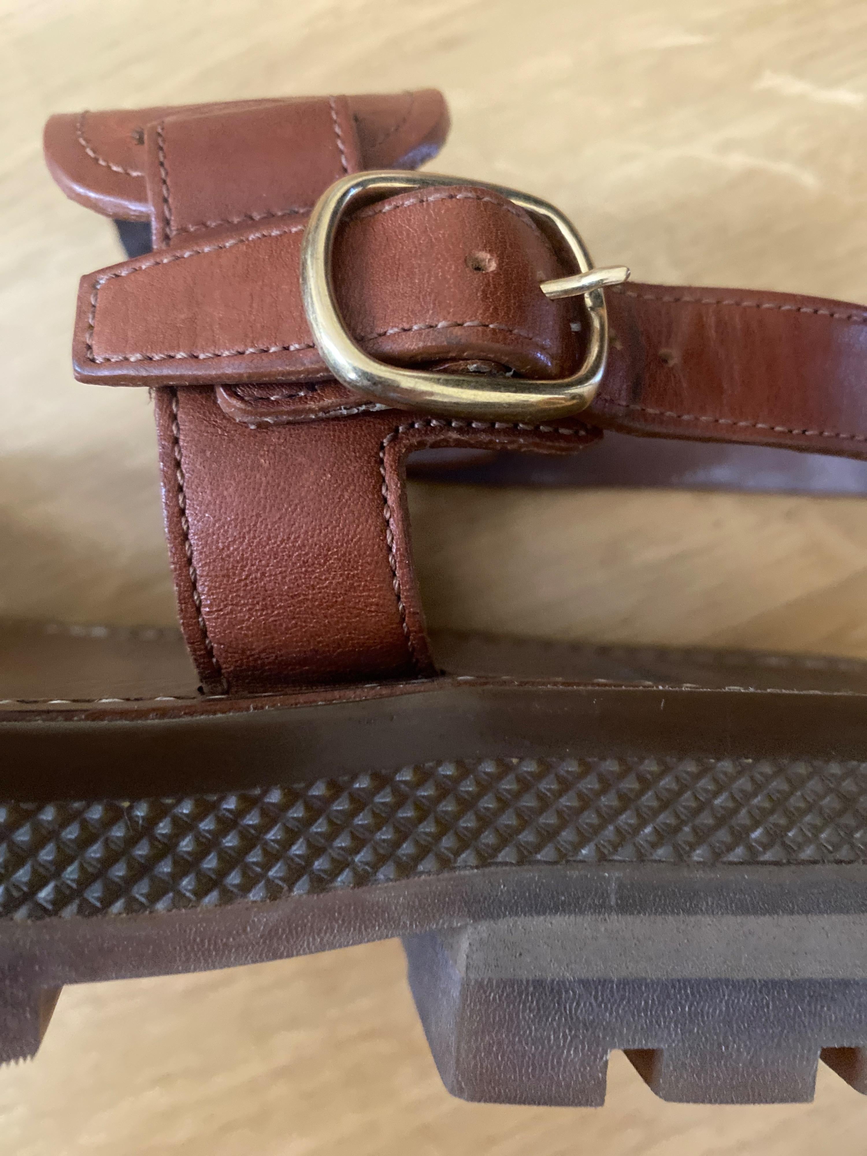 Sold Out Tan Leather Celine Logo Sandals