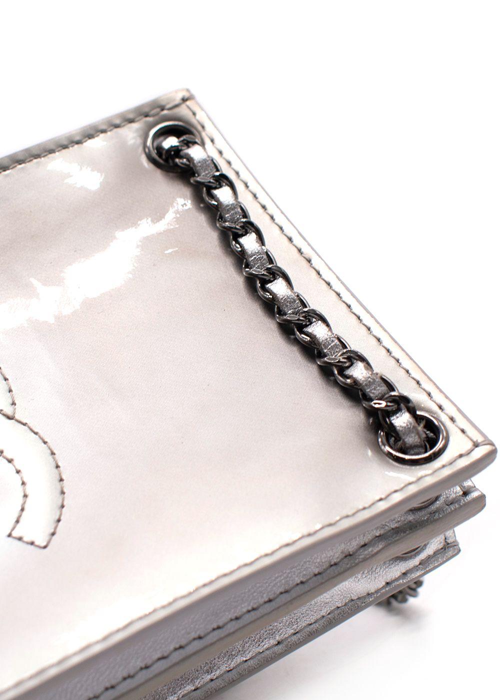 Chanel Silver Patent Leather Crossbody CC Phone Bag