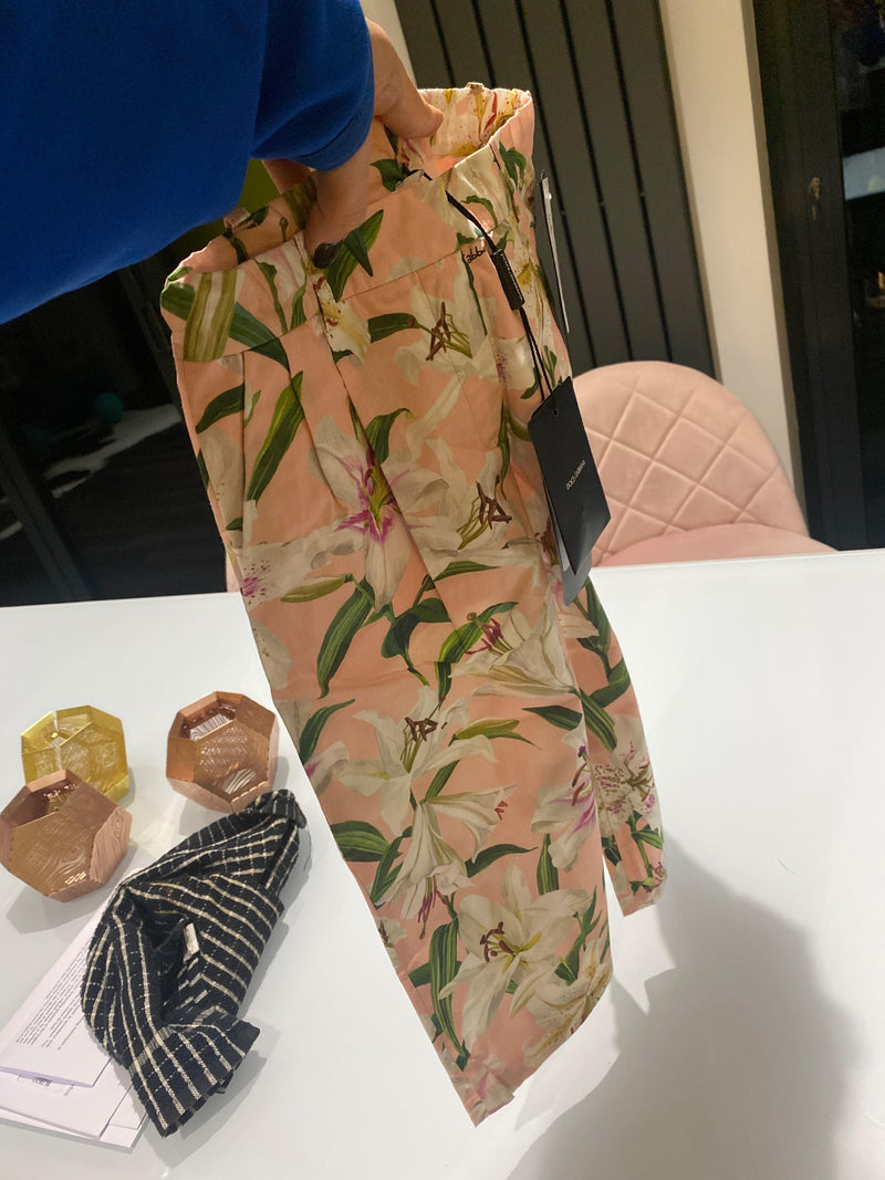 Pink Lily Print Cotton Trousers