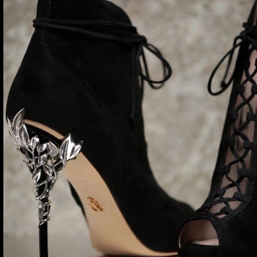 Ralph & Russo Black Suede Lace-Up Eden Heel Booties